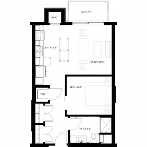 Floor plan for studio, 1 bath, 637 sqft